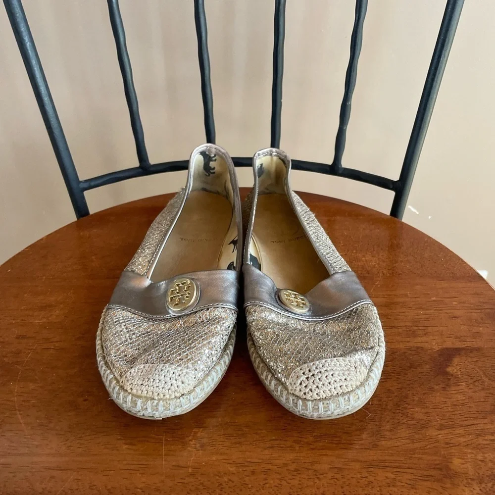 Tory Burch Seaside Glitter‎ Espadrille Flats in Gold Size 5.5 or 36